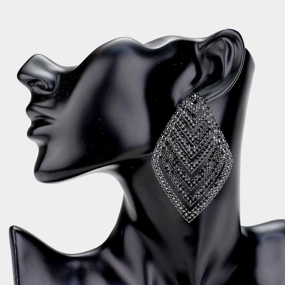 Black Wide V Shape Rhinestone Earrings