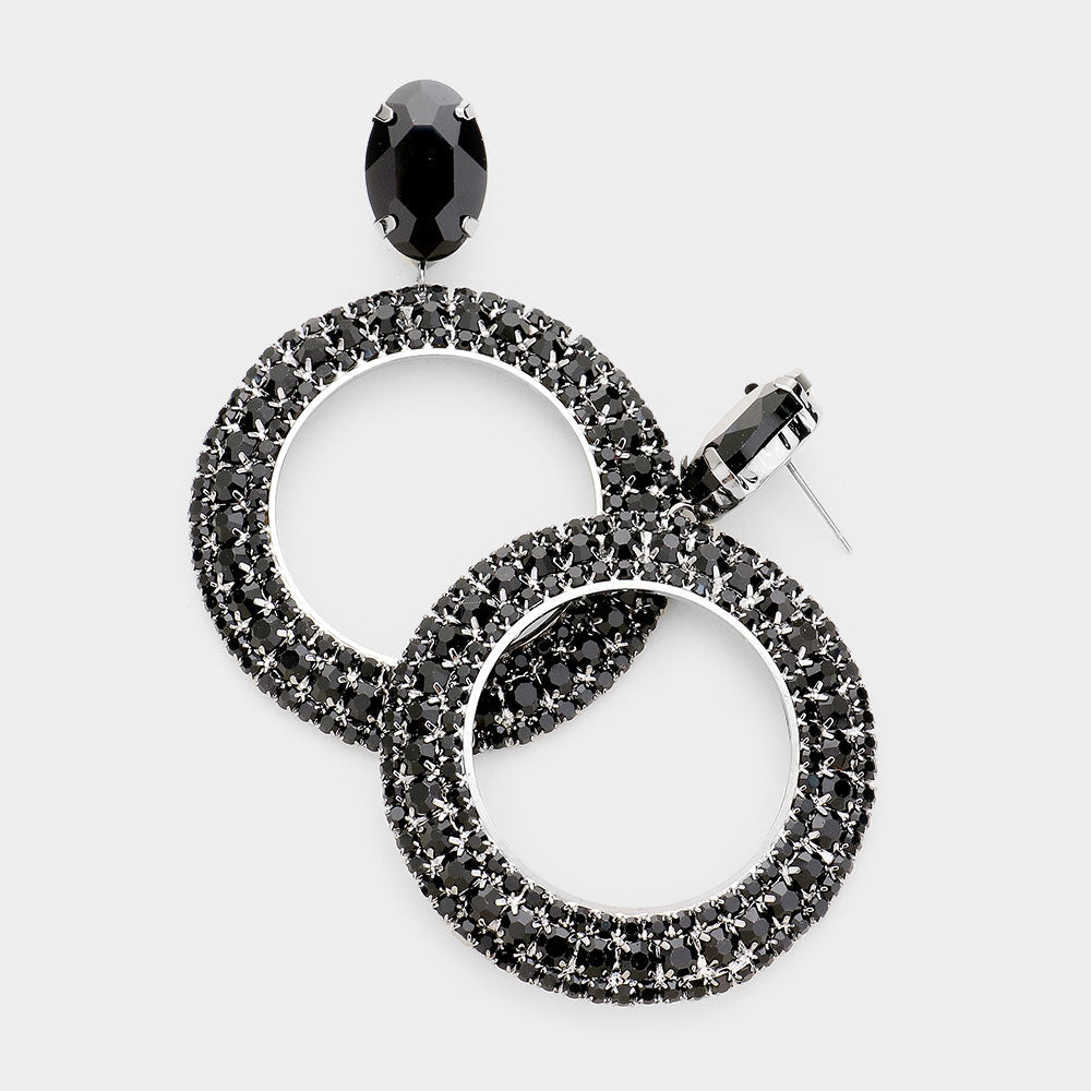 Black Rhinestone Hoop Earrings 2.8 442128