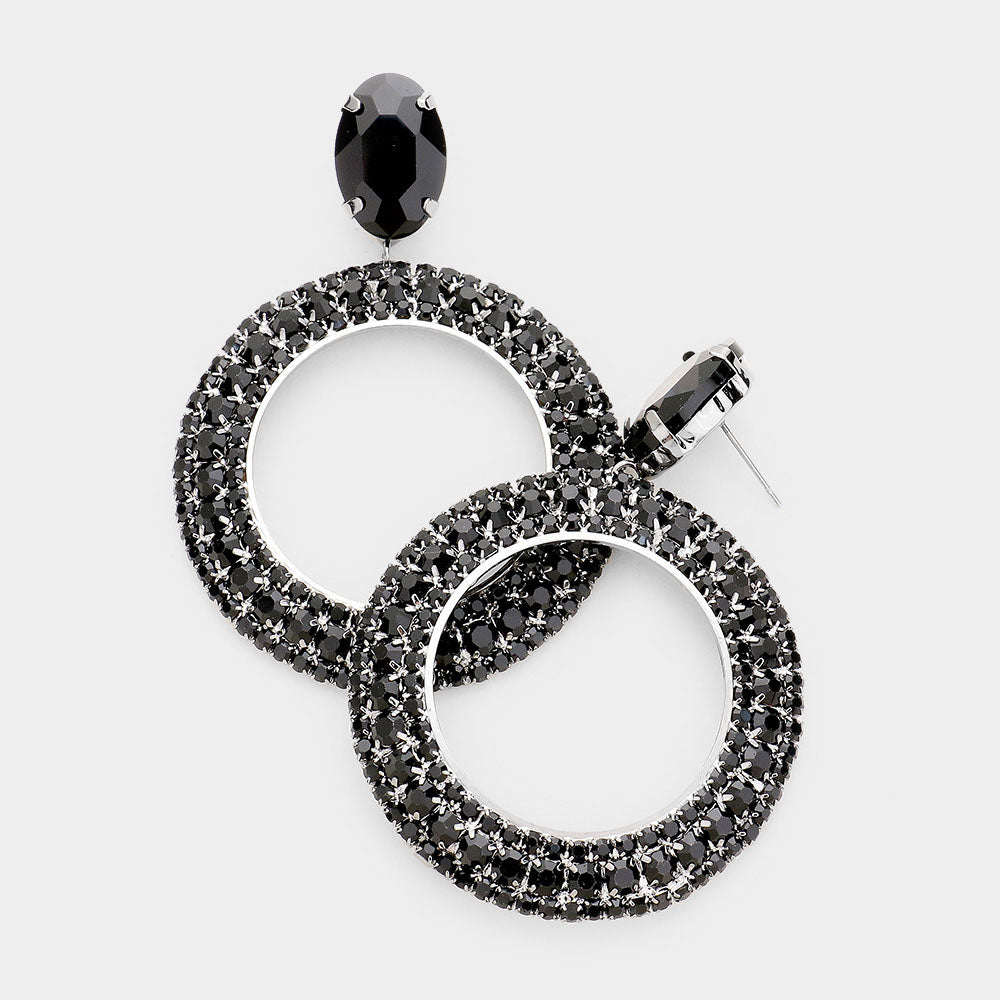 Black Rhinestone Hoop Earrings