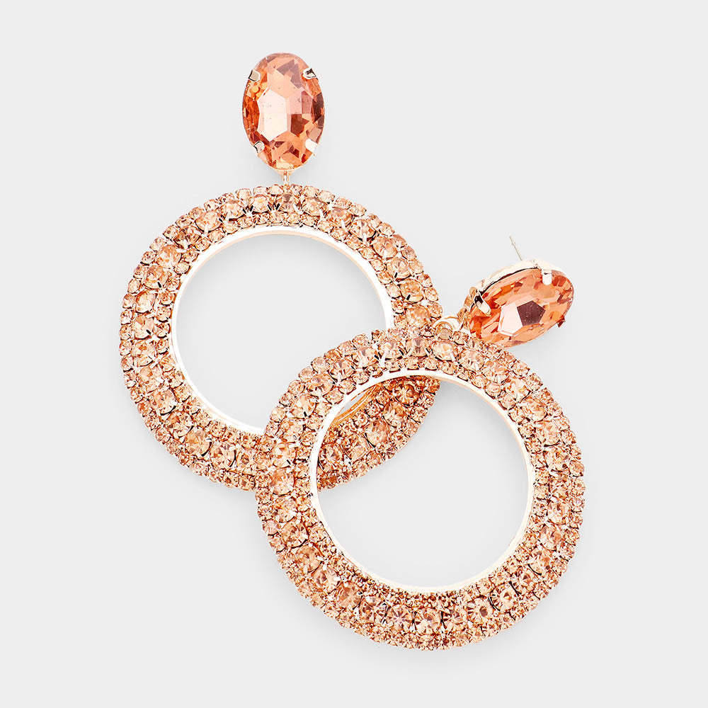 Peach Rhinestone Hoop Earrings on Rose Gold