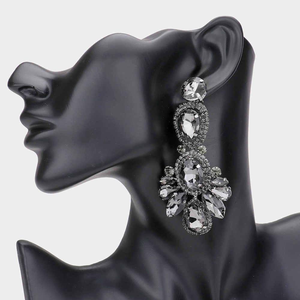 Black Diamond Crystal Rhinestone Pave Drop Evening Earrings