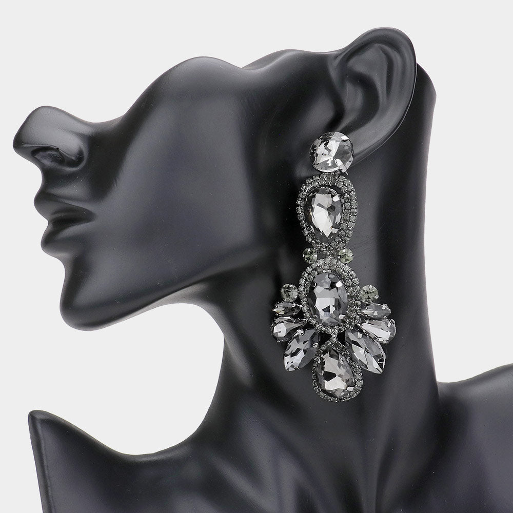 Black Diamond Crystal Rhinestone Pave Drop Evening Earrings 