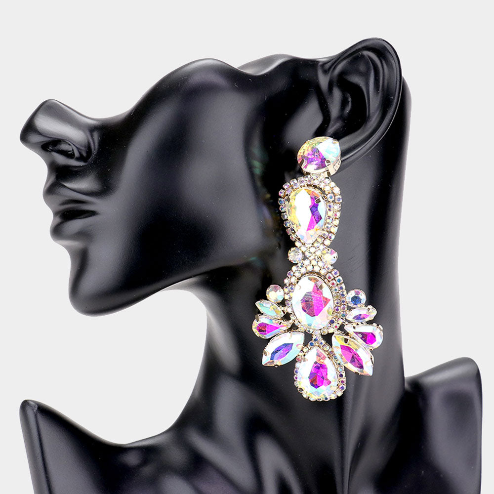 Large AB Crystal Rhinestone Statement Pageant Earrings 