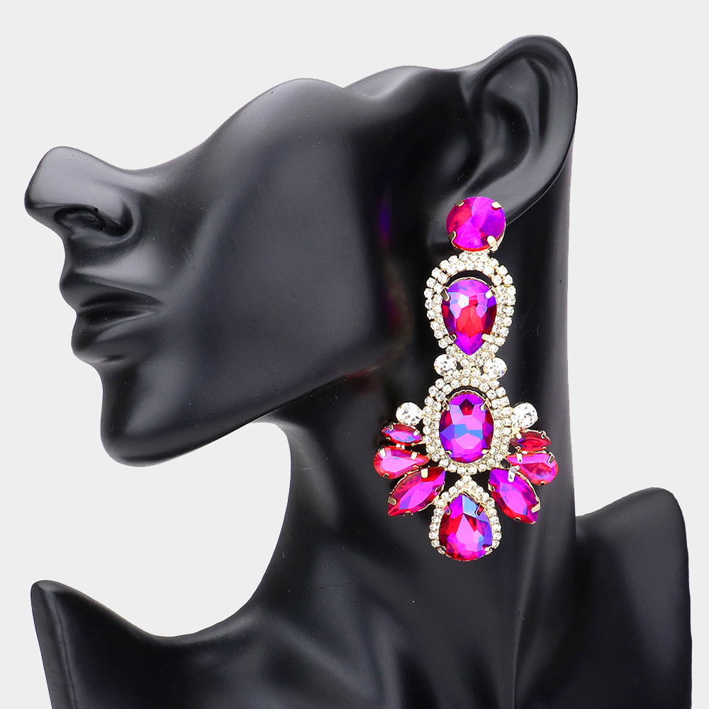 Large Purple Crystal Rhinestone Statement Pageant Earrings 