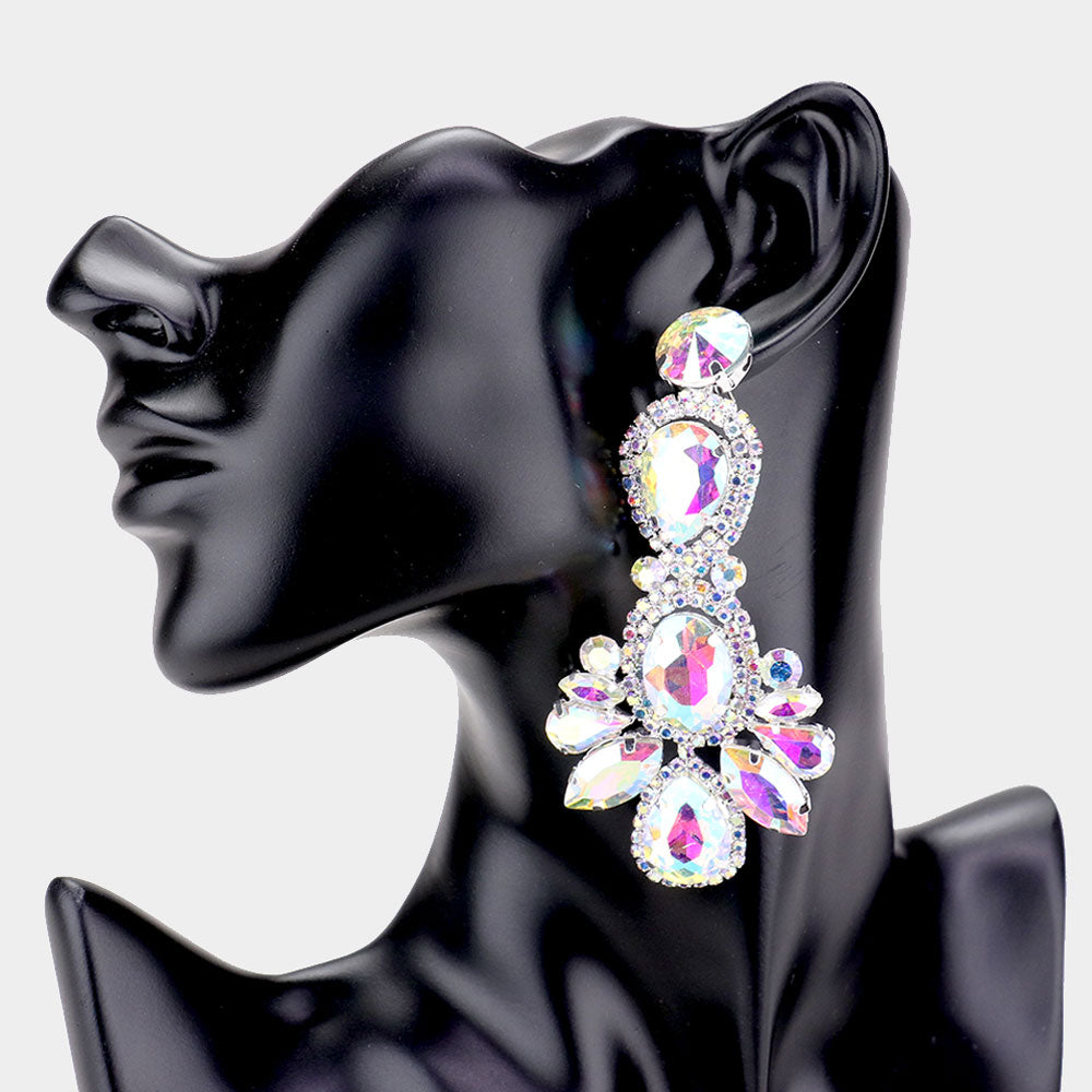 Large AB Crystal Rhinestone Statement Pageant Earrings | 486791