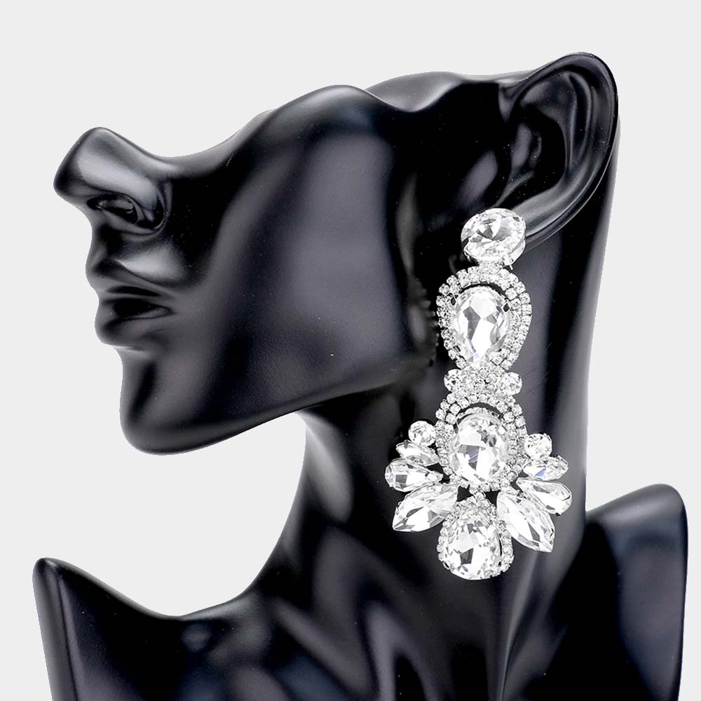 • Color : Clear, Silver • Size : 1.7" X 3.5" • Post Back • Clear Crystal Rhinestone Pave Drop Evening Earrings