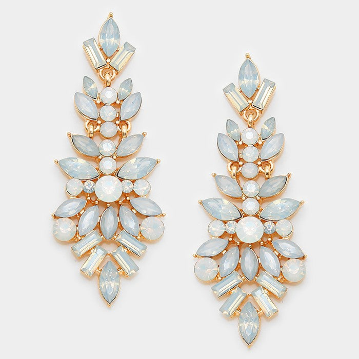White Opal Crystal Pageant Drop Earrings 