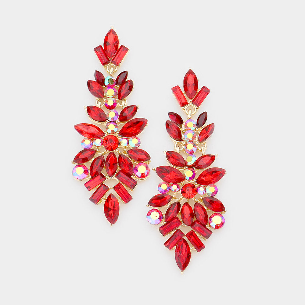 Red Crystal Pageant Drop Earrings 