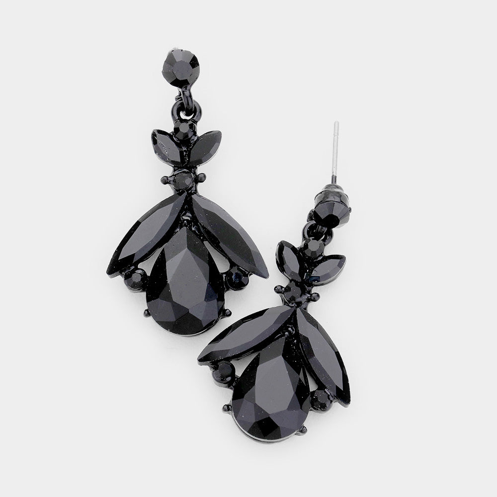 Small Black Crystal Abstract Dangle Earrings 
