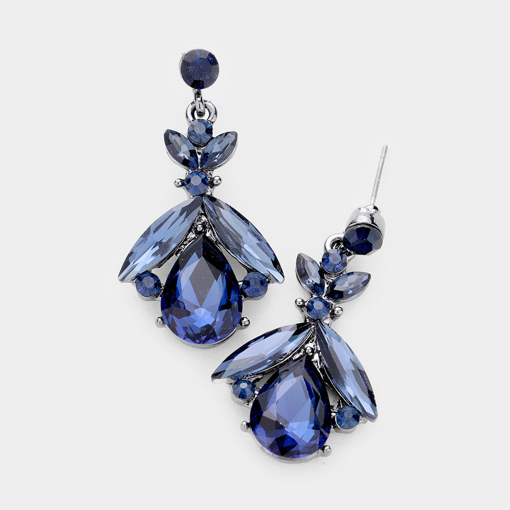 Small Navy Crystal Abstract Dangle Earrings 