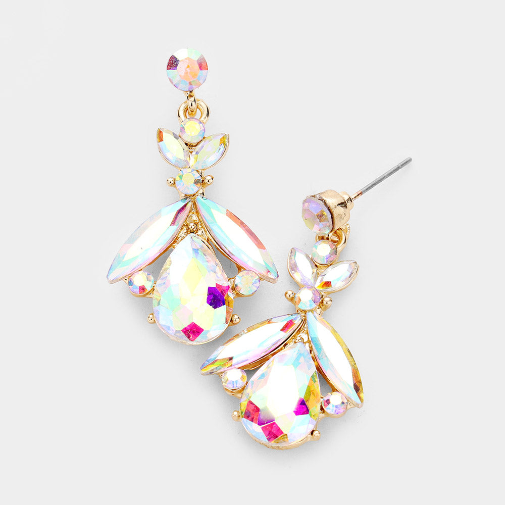 Small AB Crystal Abstract Dangle Earrings on Gold