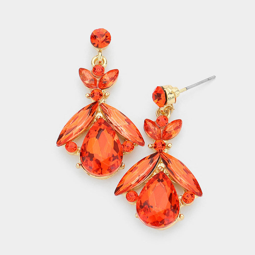 Small Orange Crystal Abstract Dangle Earrings 
