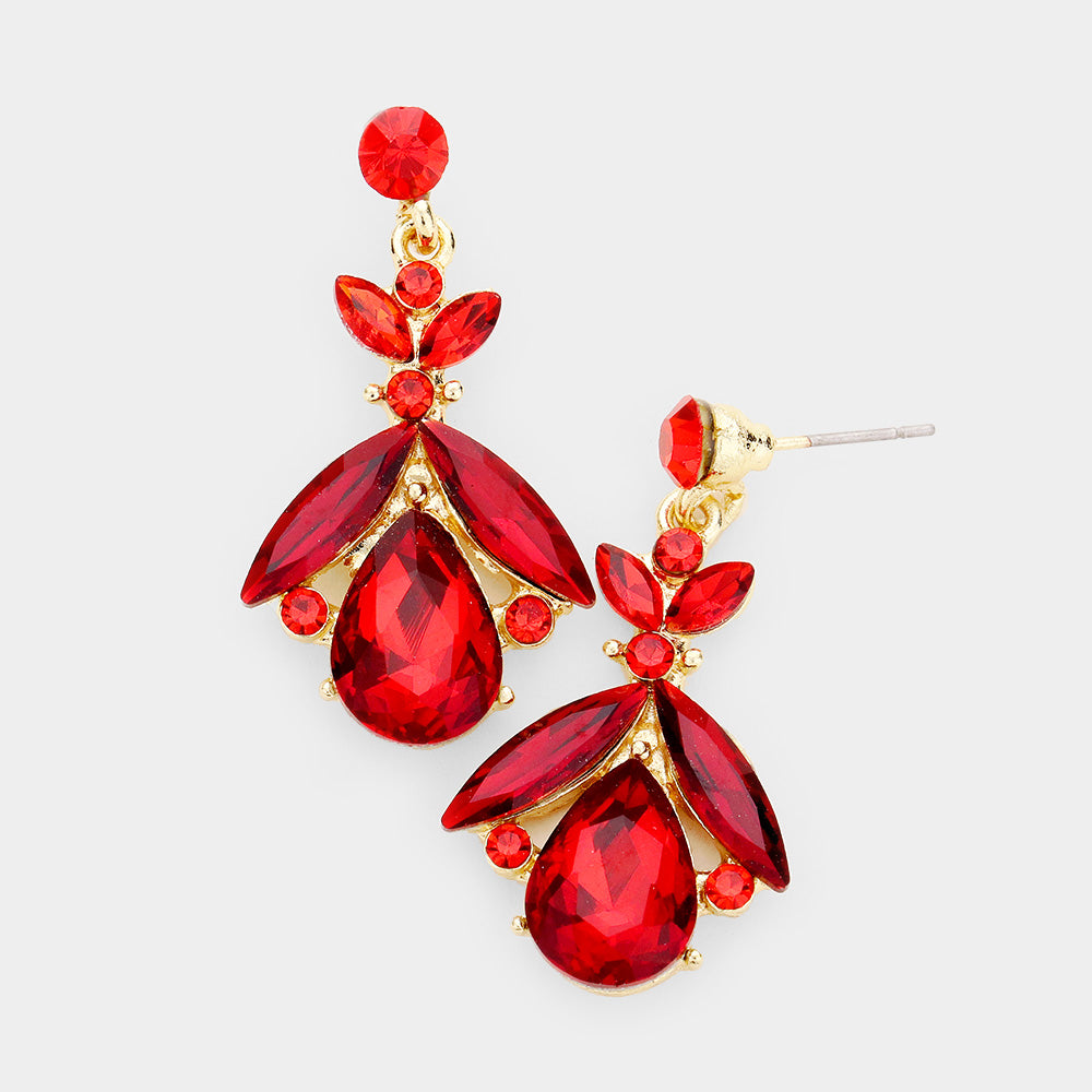 Small Red Crystal Abstract Dangle Earrings on Gold