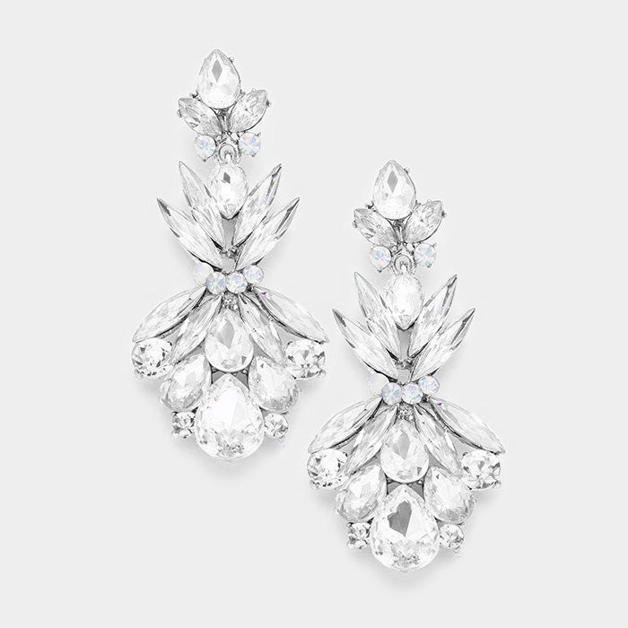 Clear Crystal Floral Dangle Earrings
