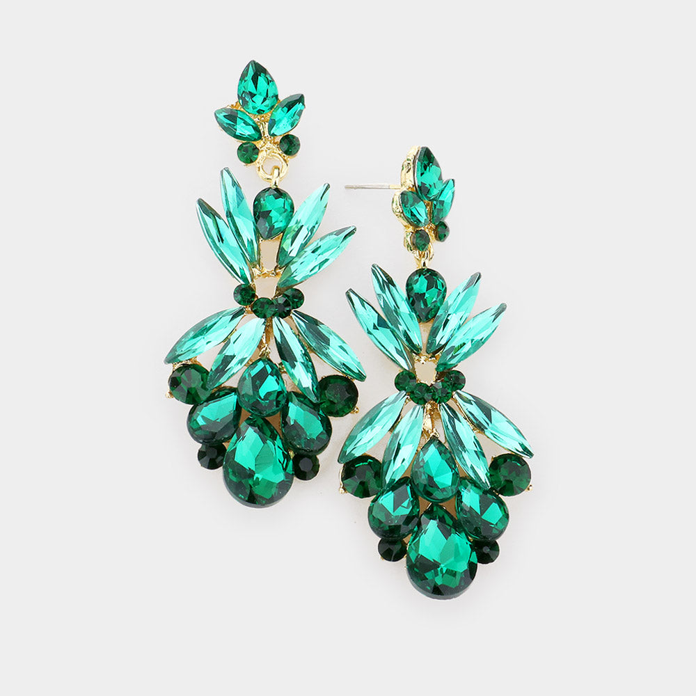 Emerald Crystal Floral Dangle Earrings