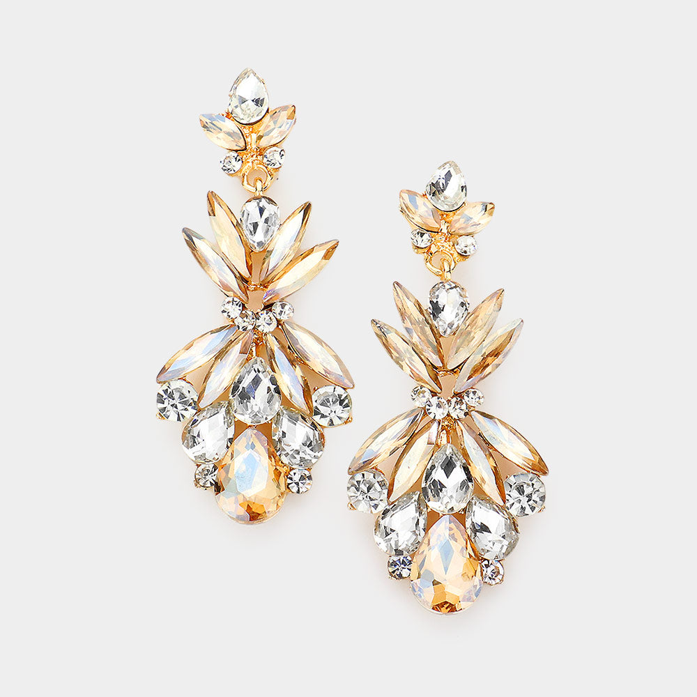 Light Topaz Floral Crystal Pageant Prom Earrings