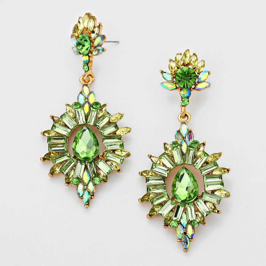 Peridot Green Crystal Flame Earrings