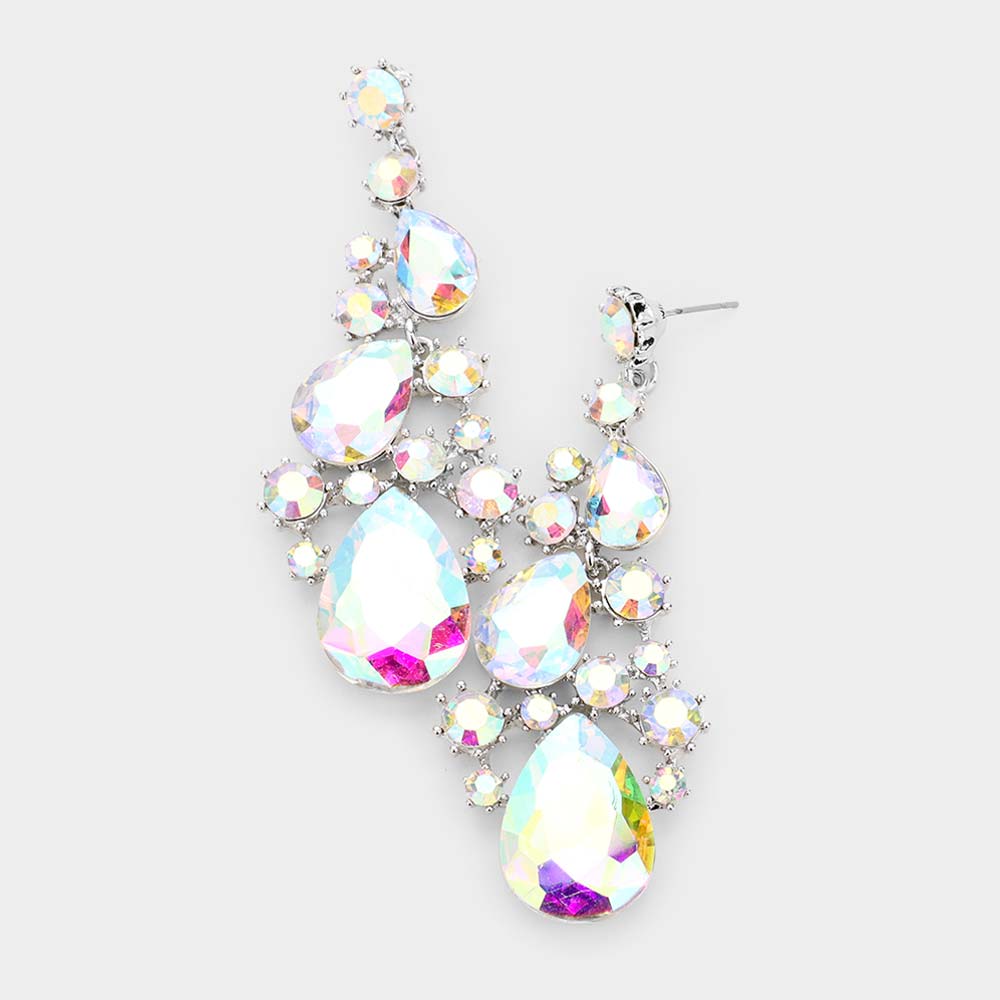 AB Pear Shaped Vine Pageant Earrings  | Prom Jewelry