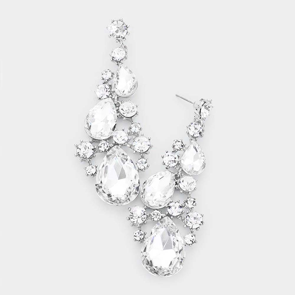 Clear Pear Shaped Vine Pageant Earrings  | Prom Jewelry
