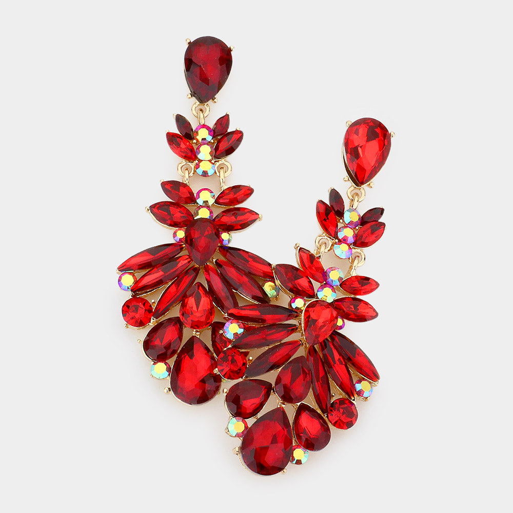 Red Crystal Cluster Pageant Chandelier Earrings