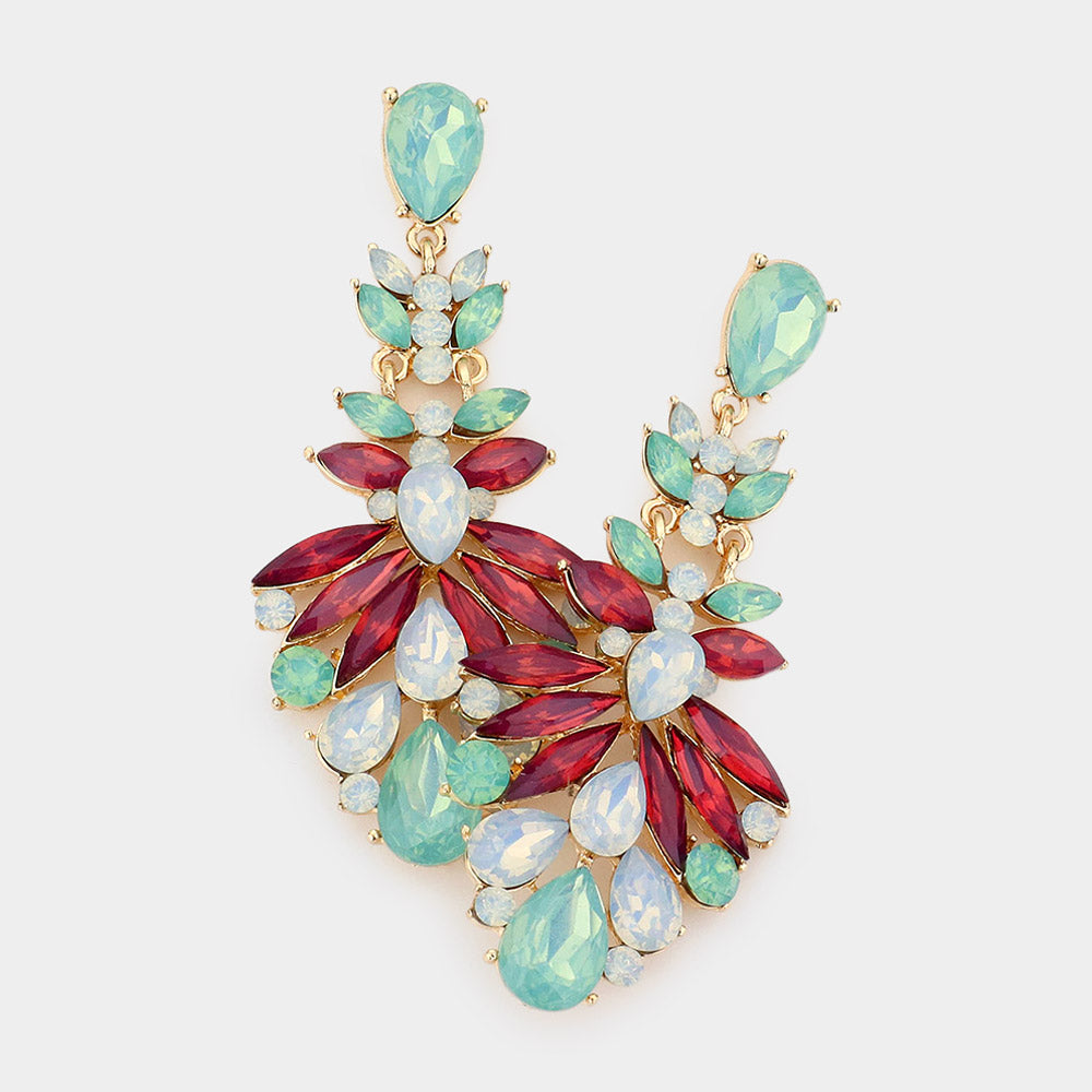  Multi-Color Crystal Cluster Pageant Chandelier Earrings 