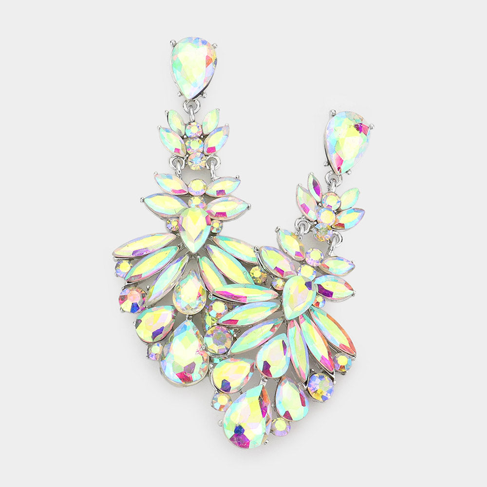 AB Crystal Cluster Pageant Chandelier Earrings