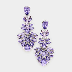 Purple Crystal Cluster Pageant Chandelier Earrings