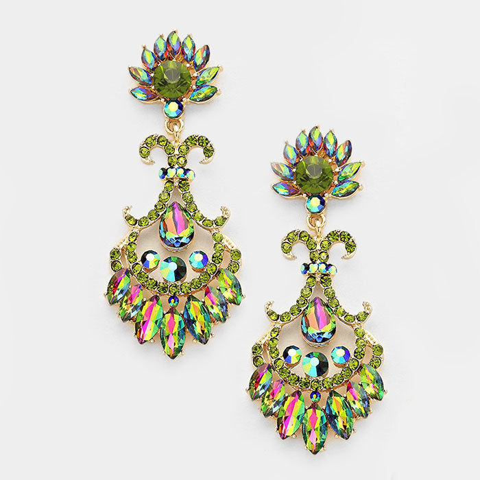 Multi-Color Crystal Rhinestone Flame Evening Earrings