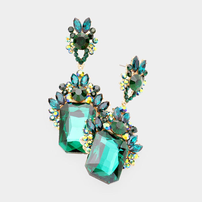 Emerald Cut Emerald Stone Dangle Earrings  | Prom Earrings