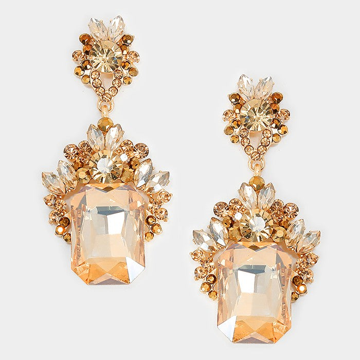 Emerald Cut Light Topaz Stone Dangle Earrings  | Prom Earrings