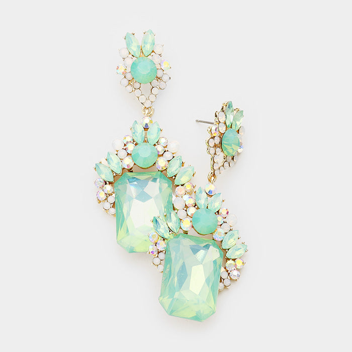 Emerald Cut Pacific Opal Stone Dangle Earrings  | Prom Earrings
