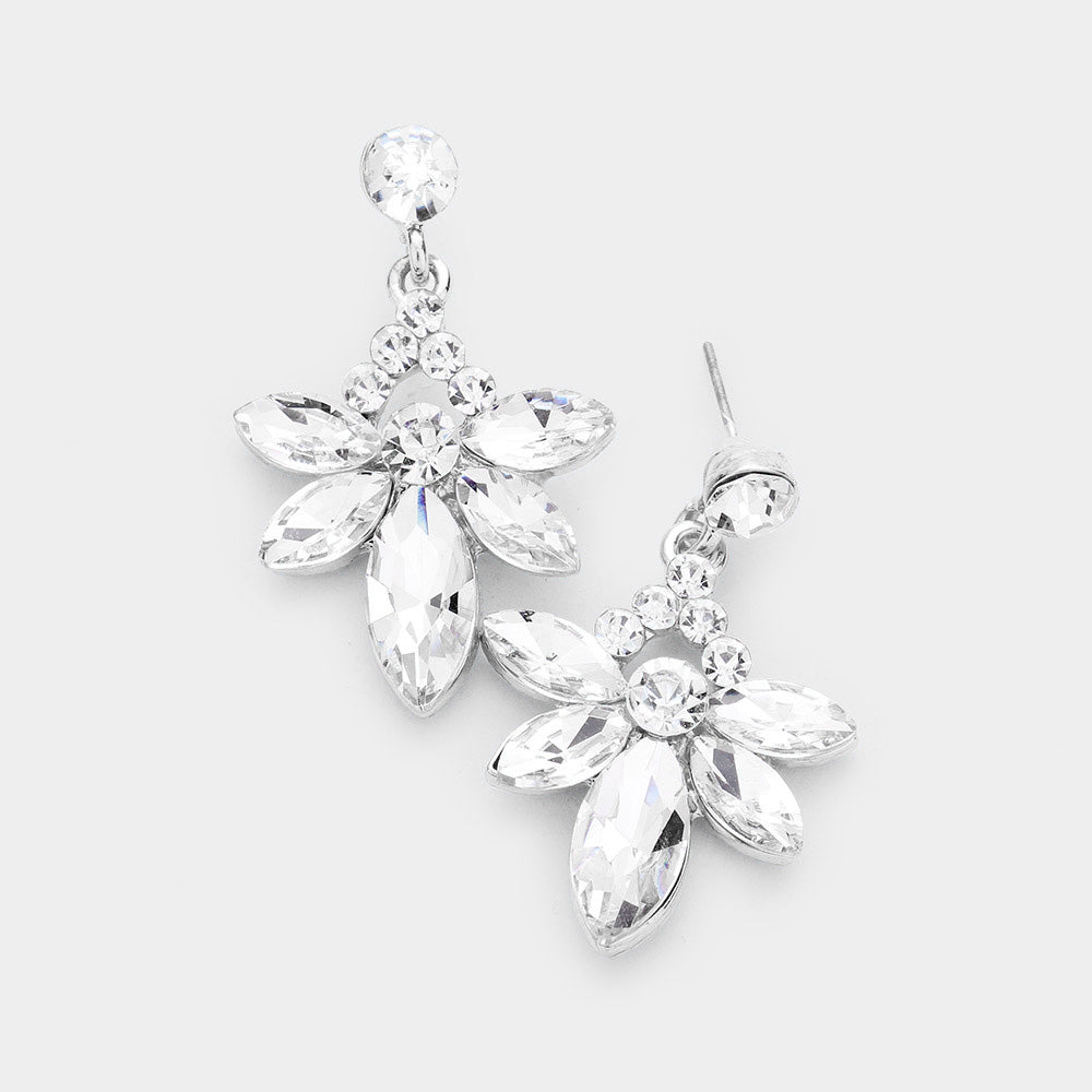 Small Clear Crystal Floral Drop Pageant Earrings  | Interview Earrings