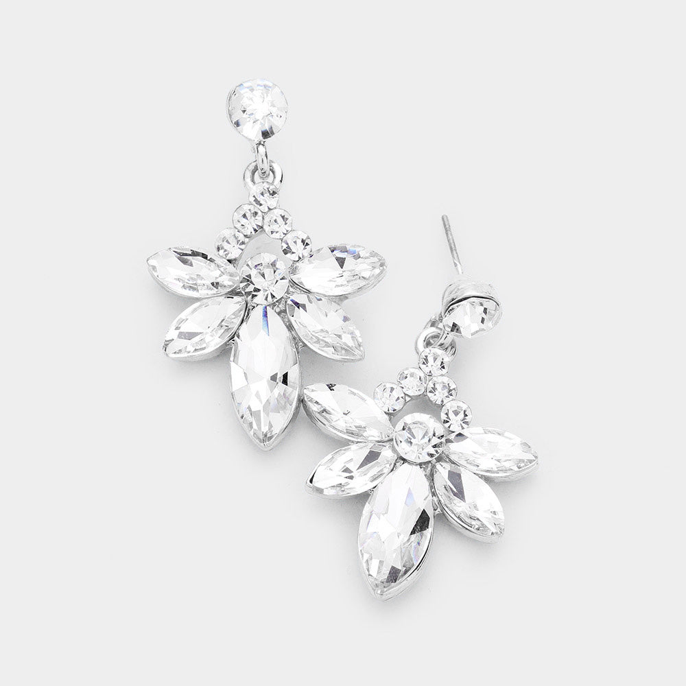 Small Clear Crystal Floral Drop Pageant Earrings  | Interview Earrings