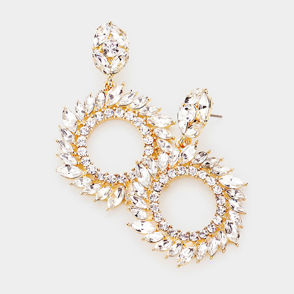 Clear Spiral Marquise Crystal Stone Hoop Earrings | 2.25" | Pageant Earrings on Gold