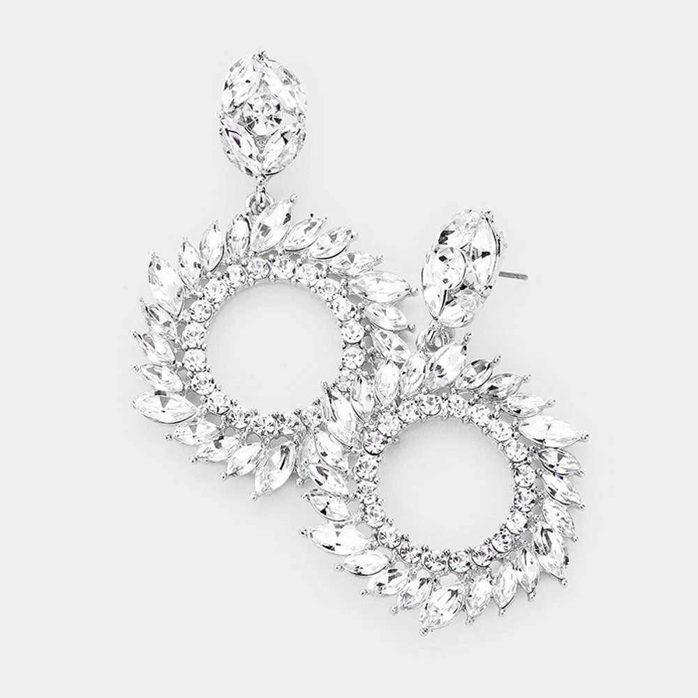 Clear Spiral Marquise Crystal Stone Hoop Earrings | 2.25" | Pageant Earrings   | 487135