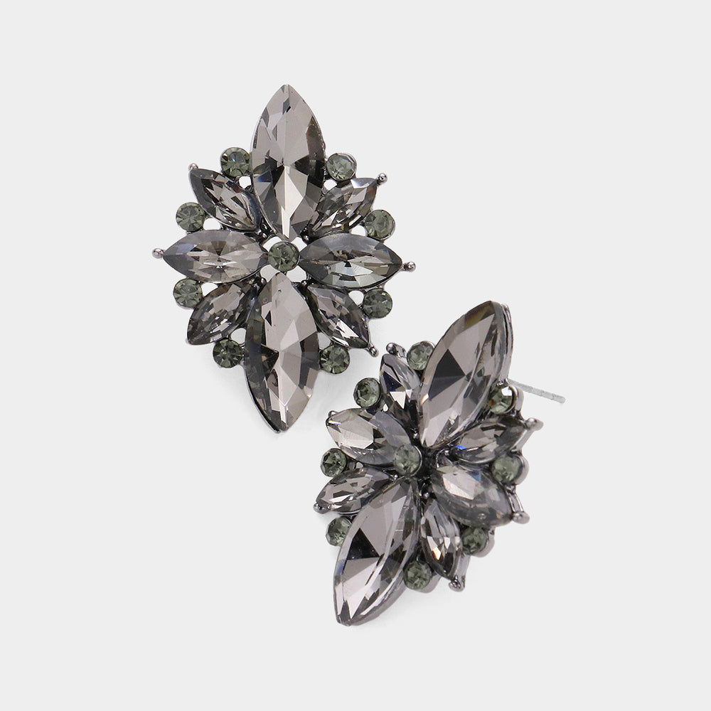 Black Diamond Marquise Round Stone Cluster Pageant Earrings |  Prom Earrings