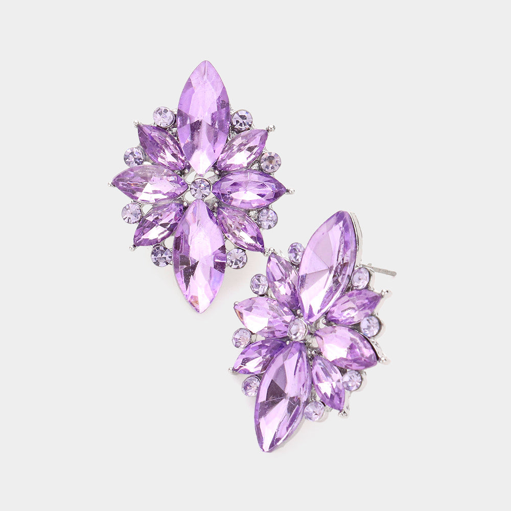 Violet Marquise Round Stone Cluster  Pageant Earrings  |  Prom Earrings