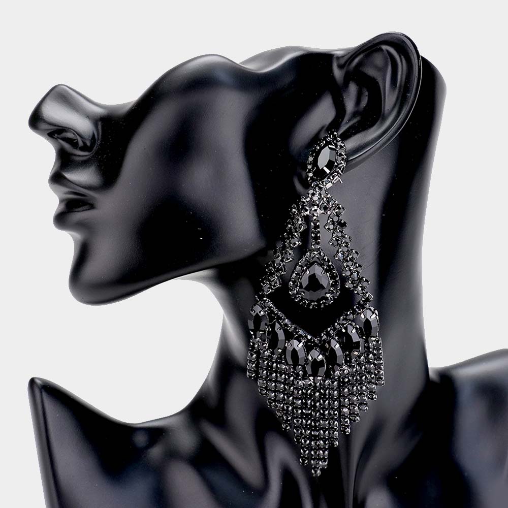 Lightweight Black Crystal Chandelier Pageant Earrings | Prom Earrings