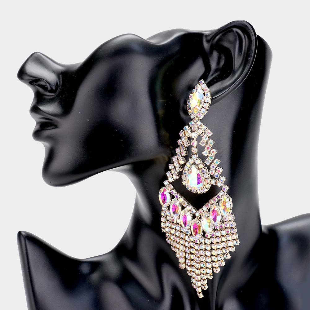 Lightweight AB Crystal Chandelier Pageant Earrings on Gold | Prom Earrings
