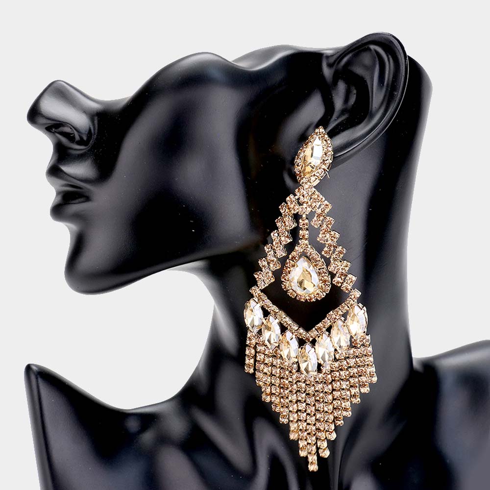 Lightweight Gold Crystal Chandelier Pageant Earrings on Gold | Prom Earrings