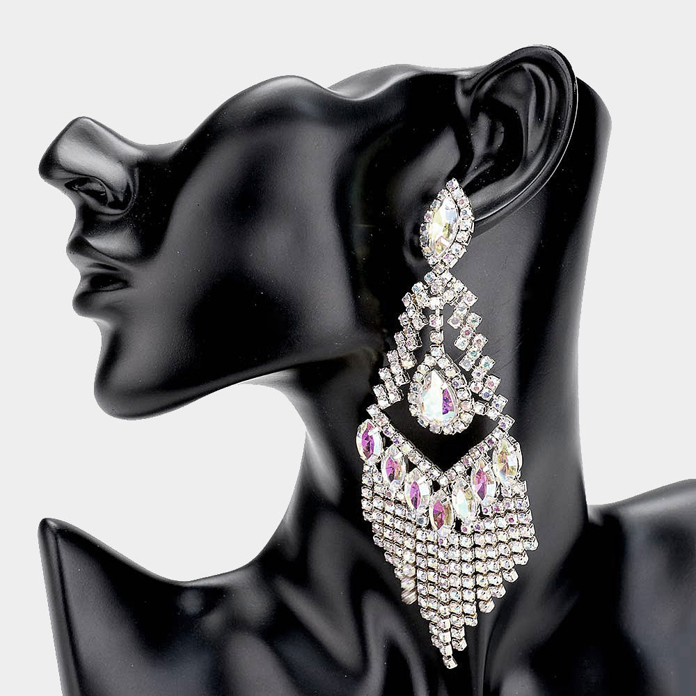 Lightweight AB Crystal Chandelier Pageant Earrings  | Prom Earrings