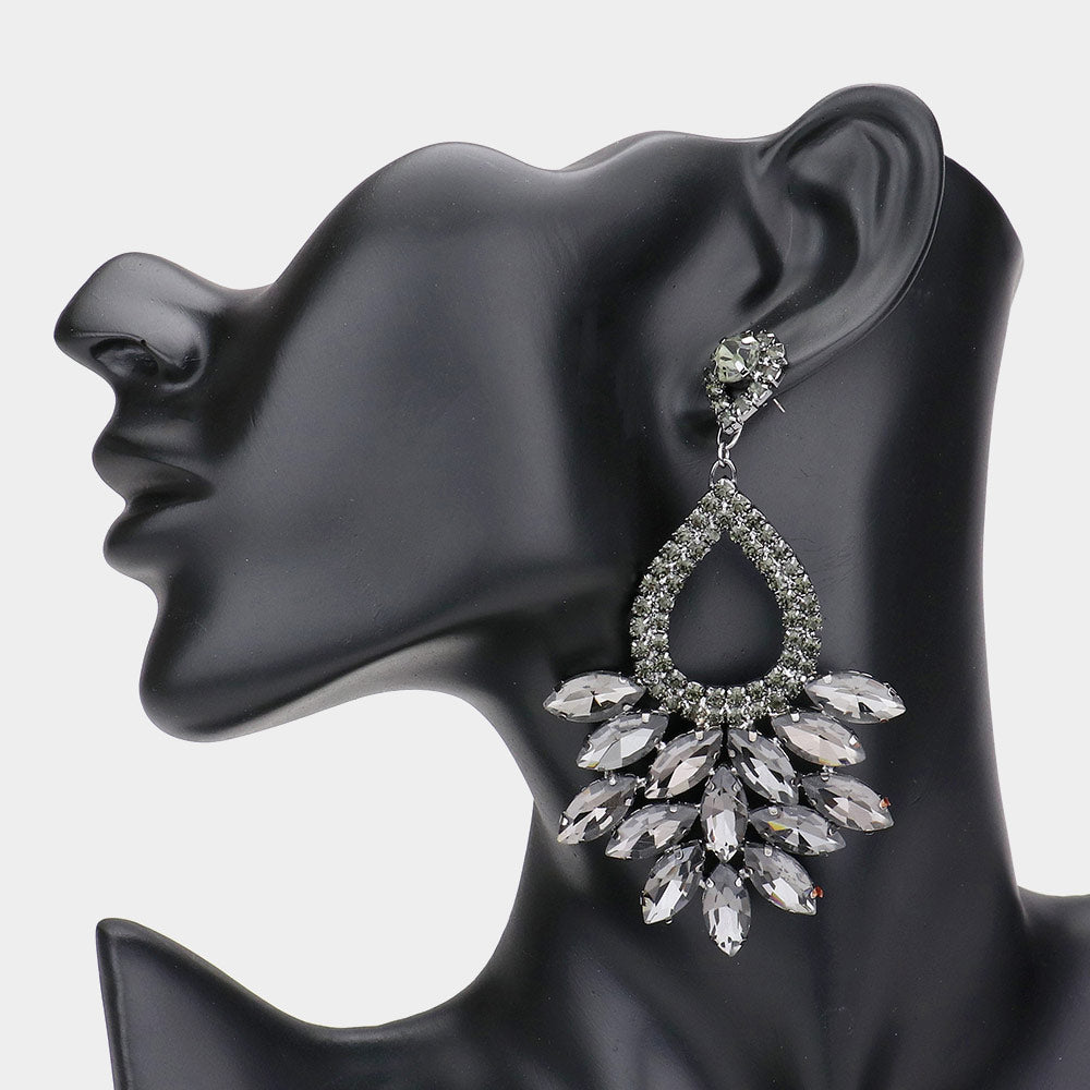Elegant Marquise Black Diamond Crystal Cluster Chandelier Pageant Earrings / Prom Earrings