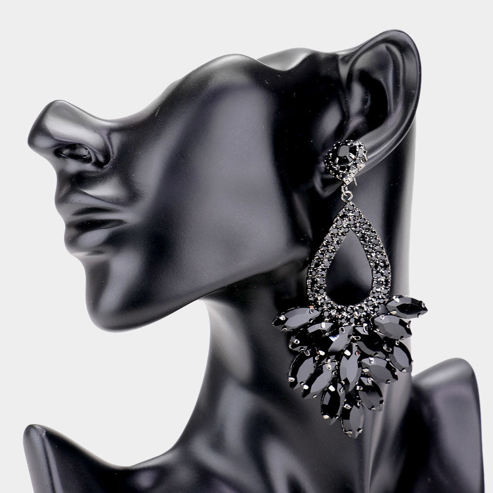 Elegant Marquise Black Crystal Cluster Chandelier Pageant Earrings / Prom Earrings