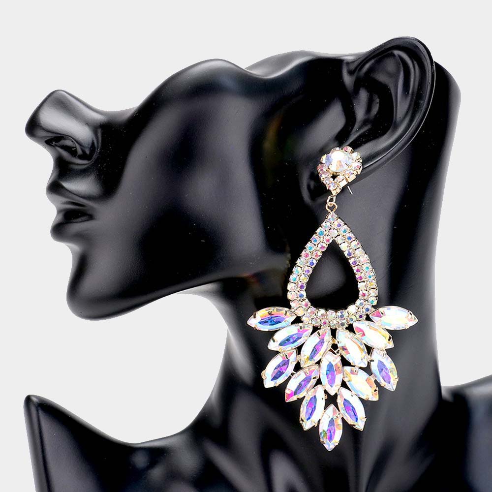 Elegant Marquise AB Crystal Cluster Chandelier Pageant Earrings / Prom Earrings