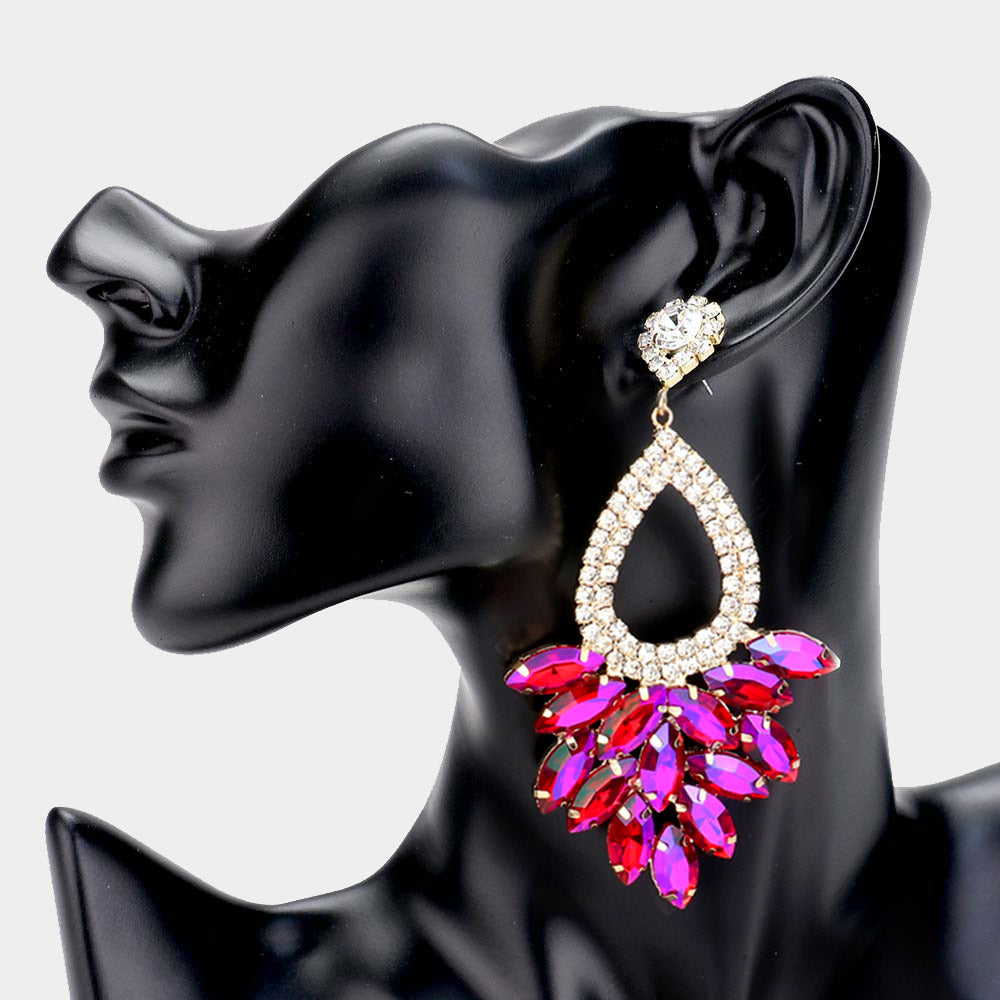 Elegant Marquise Purple Crystal Cluster Chandelier Pageant Earrings / Prom Earrings