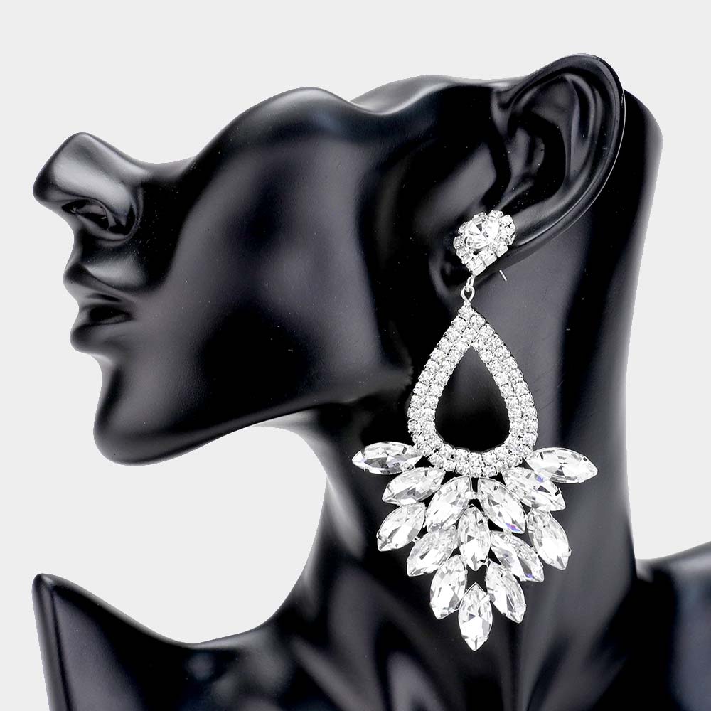 Elegant Marquise Clear Crystal Cluster Chandelier Pageant Earrings / Prom Earrings