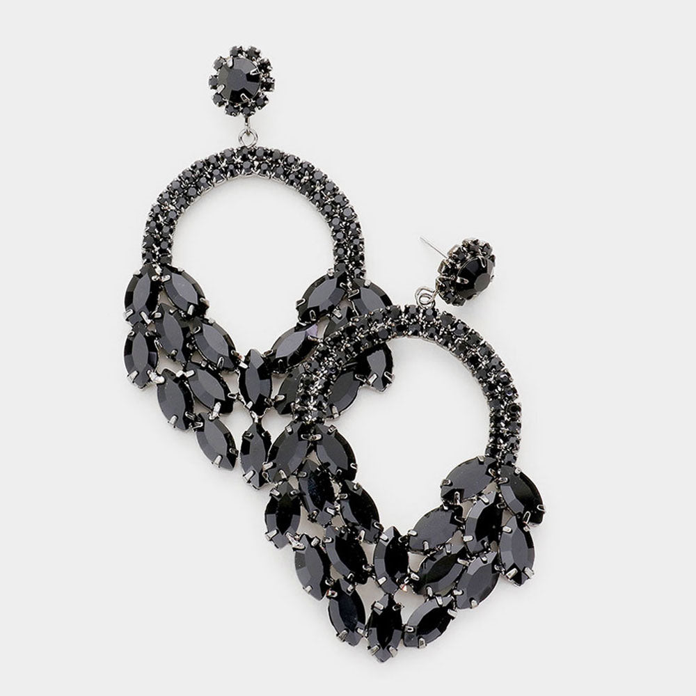Black Crystal Marquise Cluster Hoop Earrings | Pageant Earrings