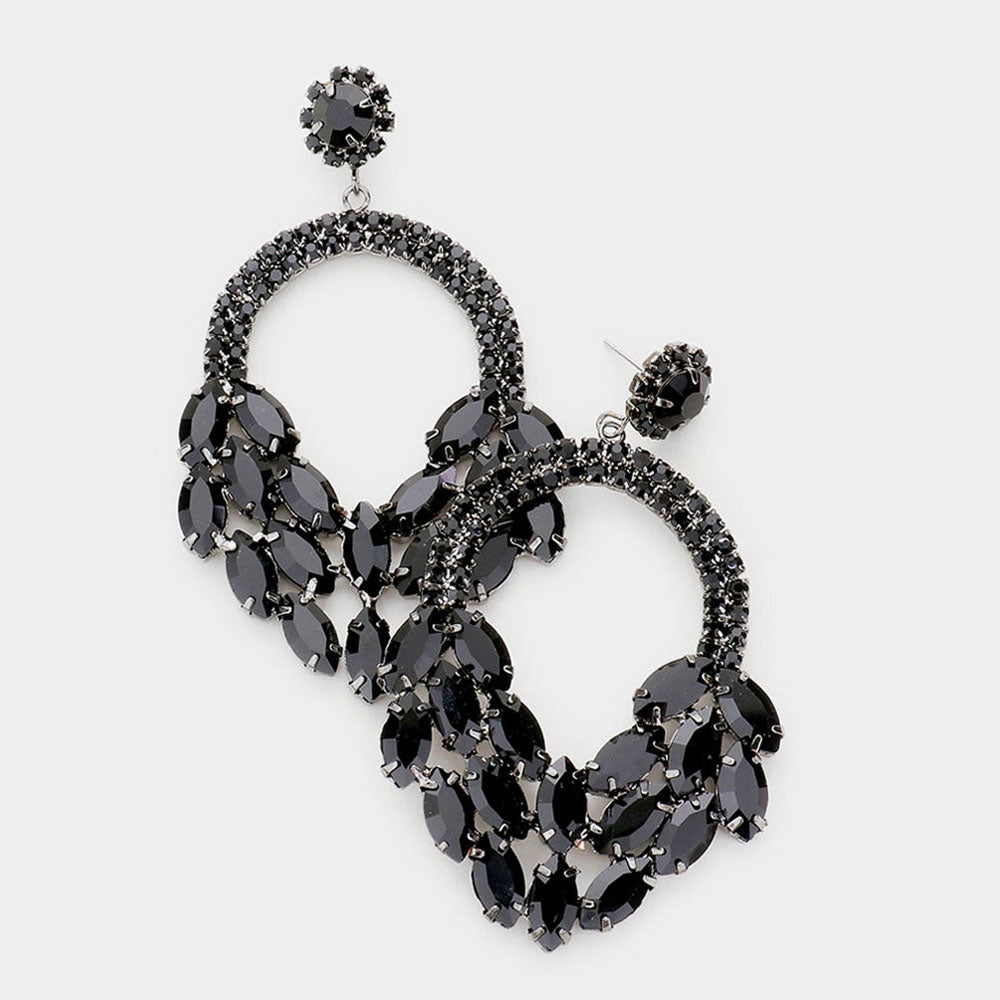 Black Crystal Marquise Cluster Hoop Earrings | Pageant Earrings 