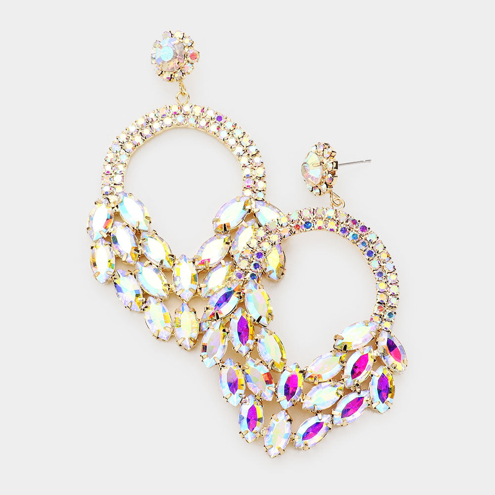 AB Crystal Marquise Cluster Hoop Earrings | Pageant Earrings on Gold