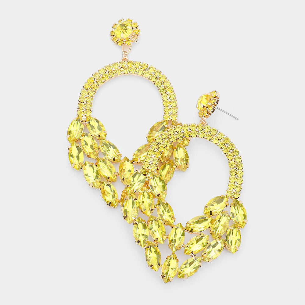 Yellow Crystal Marquise Cluster Hoop Earrings | Pageant Earrings 